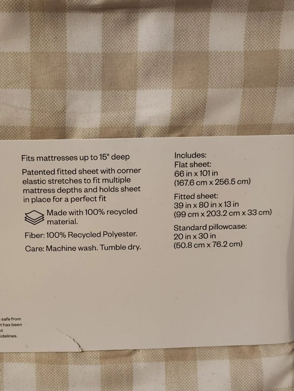 Room Essentials Microfiber Twin Sheet Set Tan Plaid - NEW NWT